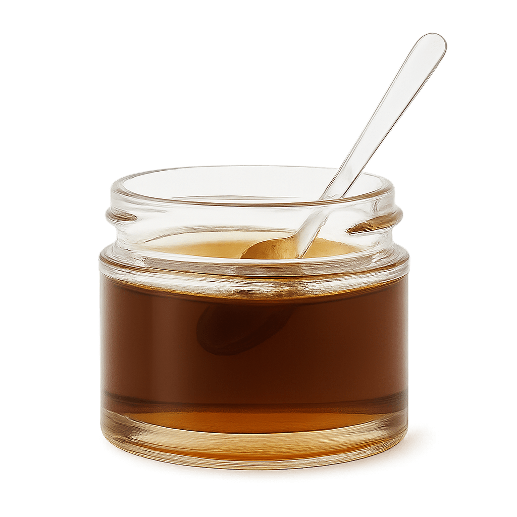 Glass jar containing H4CBD distillate with a spoon.