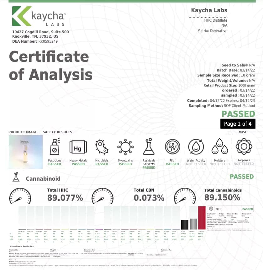 HHC Distillate COA