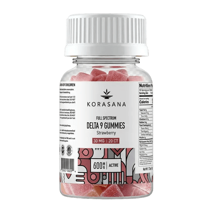 Bottle of KORASANA Delta 9 Gummies on a transparent background