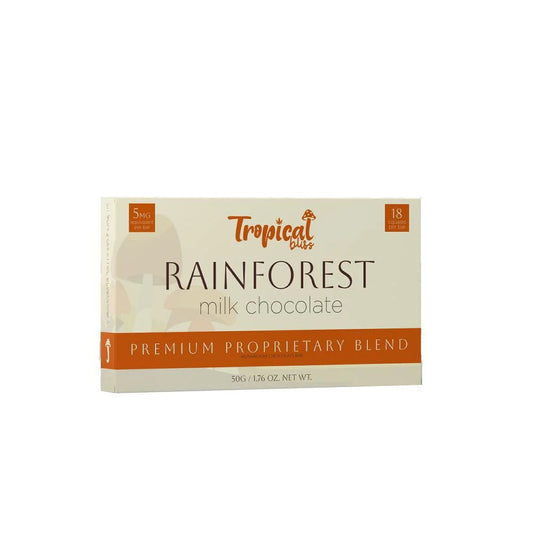 Tropical Bliss Rainforest milk chocolate packaging on a white background