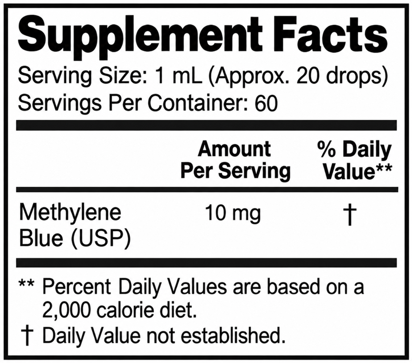 Methylene Blue Drops Supplement Facts