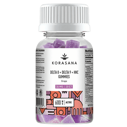 Bottle of Korasana Delta 8 + Delta 9 + HHC Gummies