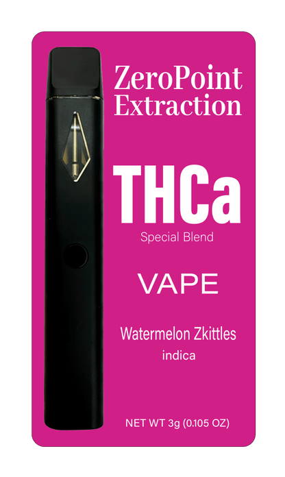 ZeroPoint Extraction THCa vape packaging with pink background